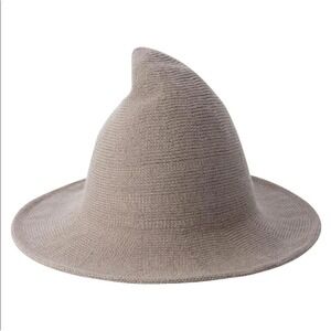 Knit Witch Wizard Hat Wired Brim Foldable Tan Natural Costume Halloween Cosplay
